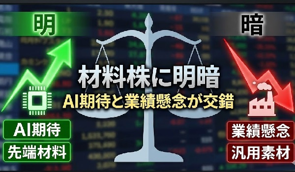 材料株に明暗、AI期待と業績懸念が交錯